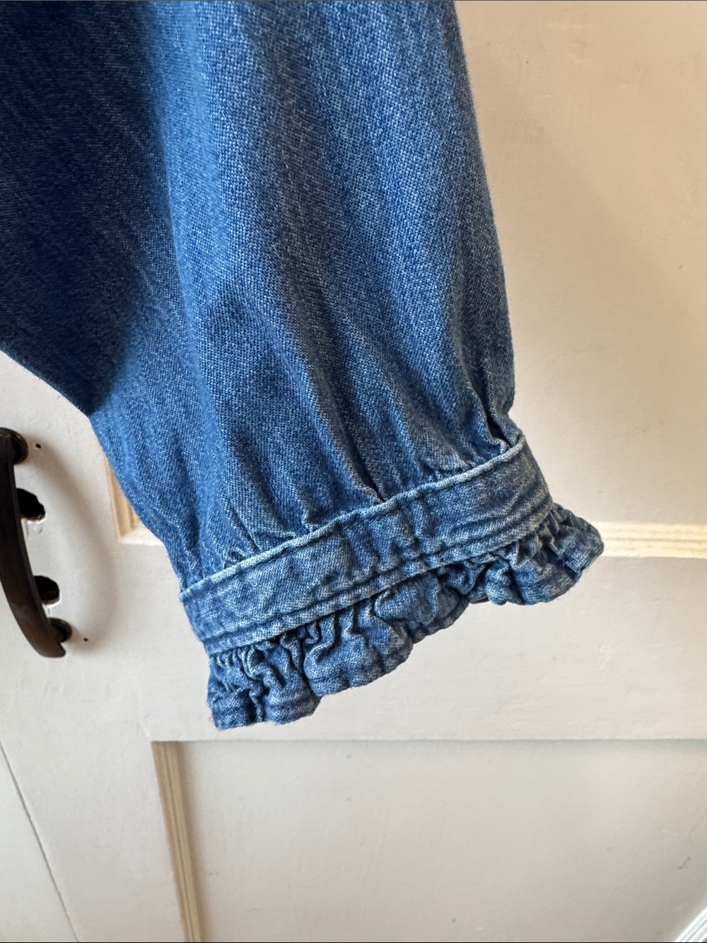 H&M Blue Denim Ruffle-Neck Button-Front Shirt - Picture 4 of 6